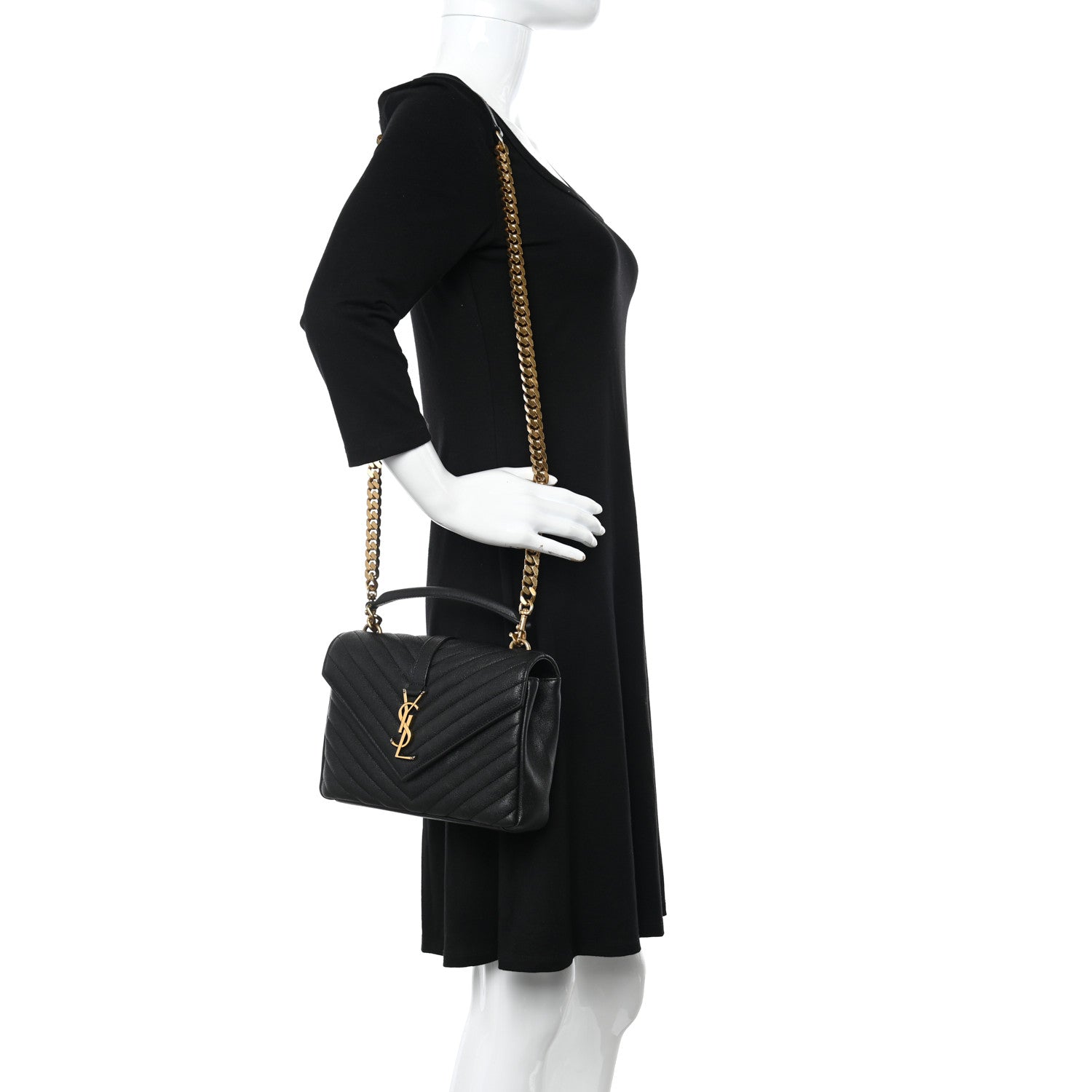 Saint Laurent Sheepskin Matelasse Chevron Monogram Medium College Bag Black 2 of 13