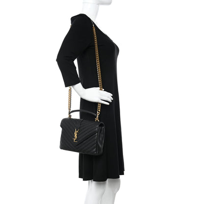 Saint Laurent Sheepskin Matelasse Chevron Monogram Medium College Bag Black 2 of 13