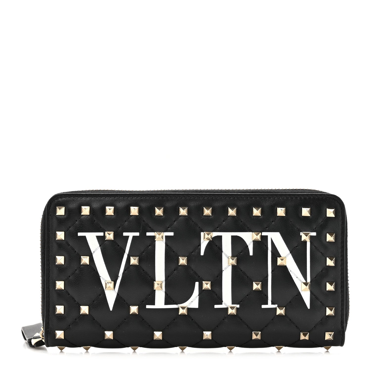 Valentino Garavani Lambskin Rockstud Spike VLTN Zip Around Wallet Black 1 of 11