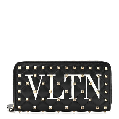 Valentino Garavani Lambskin Rockstud Spike VLTN Zip Around Wallet Black 1 of 11
