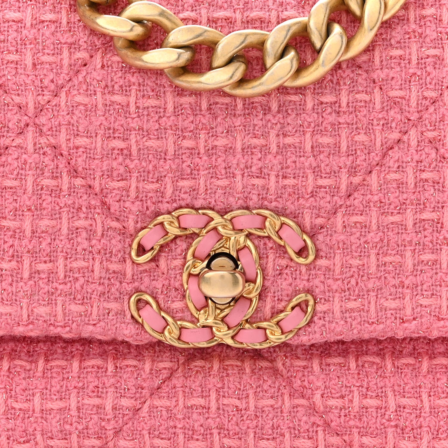 Chanel Metallic Tweed Quilted Medium Chanel 19 Flap Pink 8 of 10