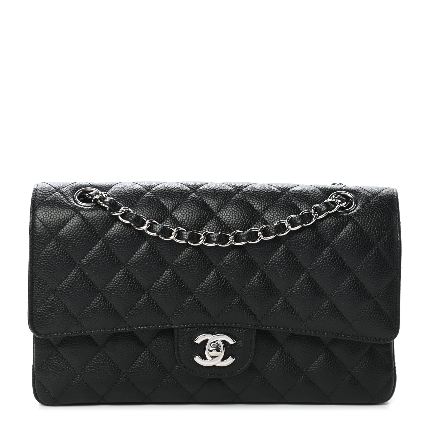 Caviar Quilted Medium Double Flap Black