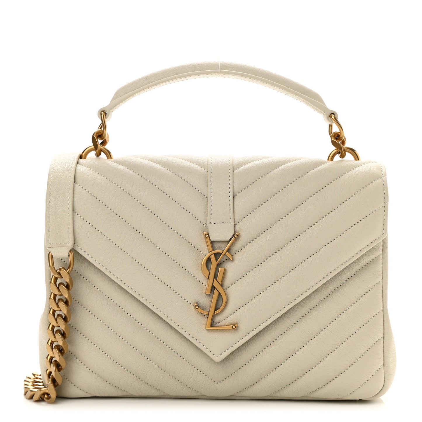 Sheepskin Matelasse Chevron Monogram Medium College Bag Crema Soft