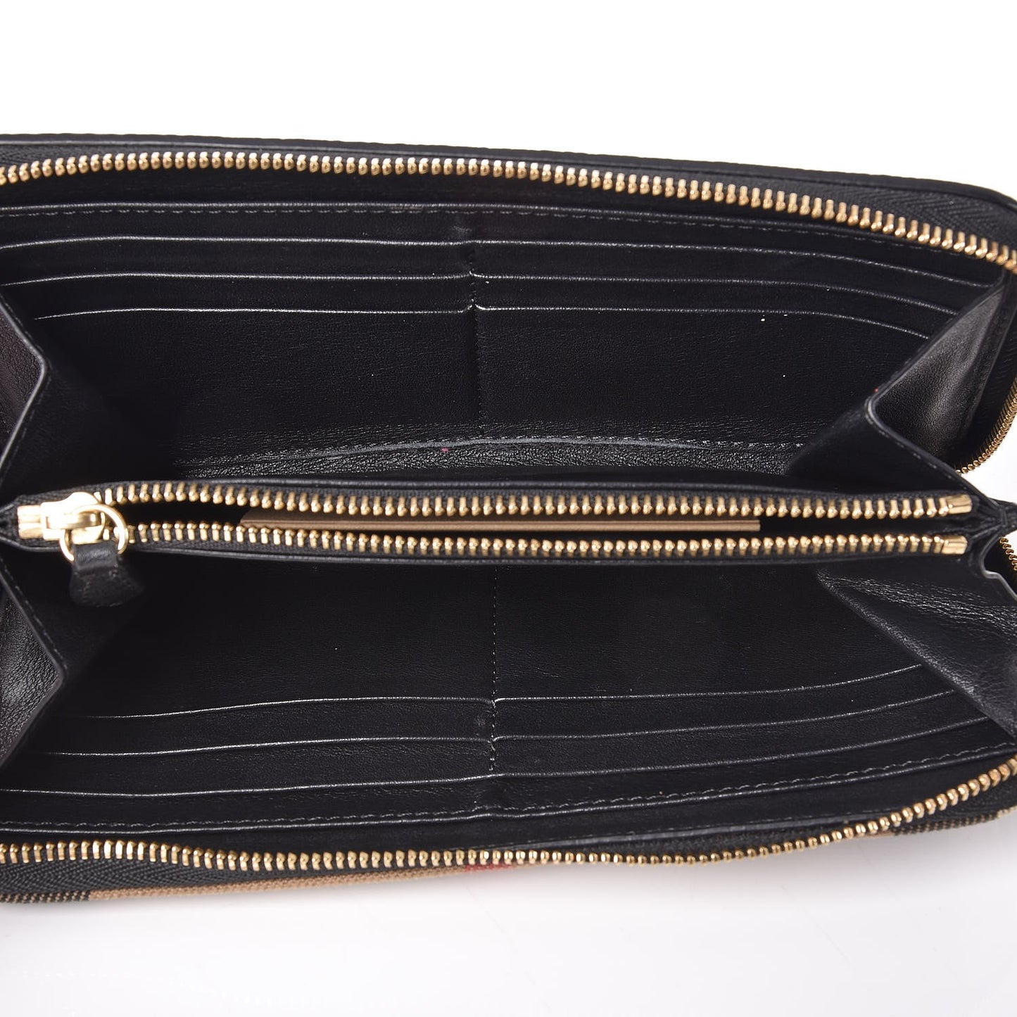 Calfskin House Check Elmore Zip Around Wallet Black