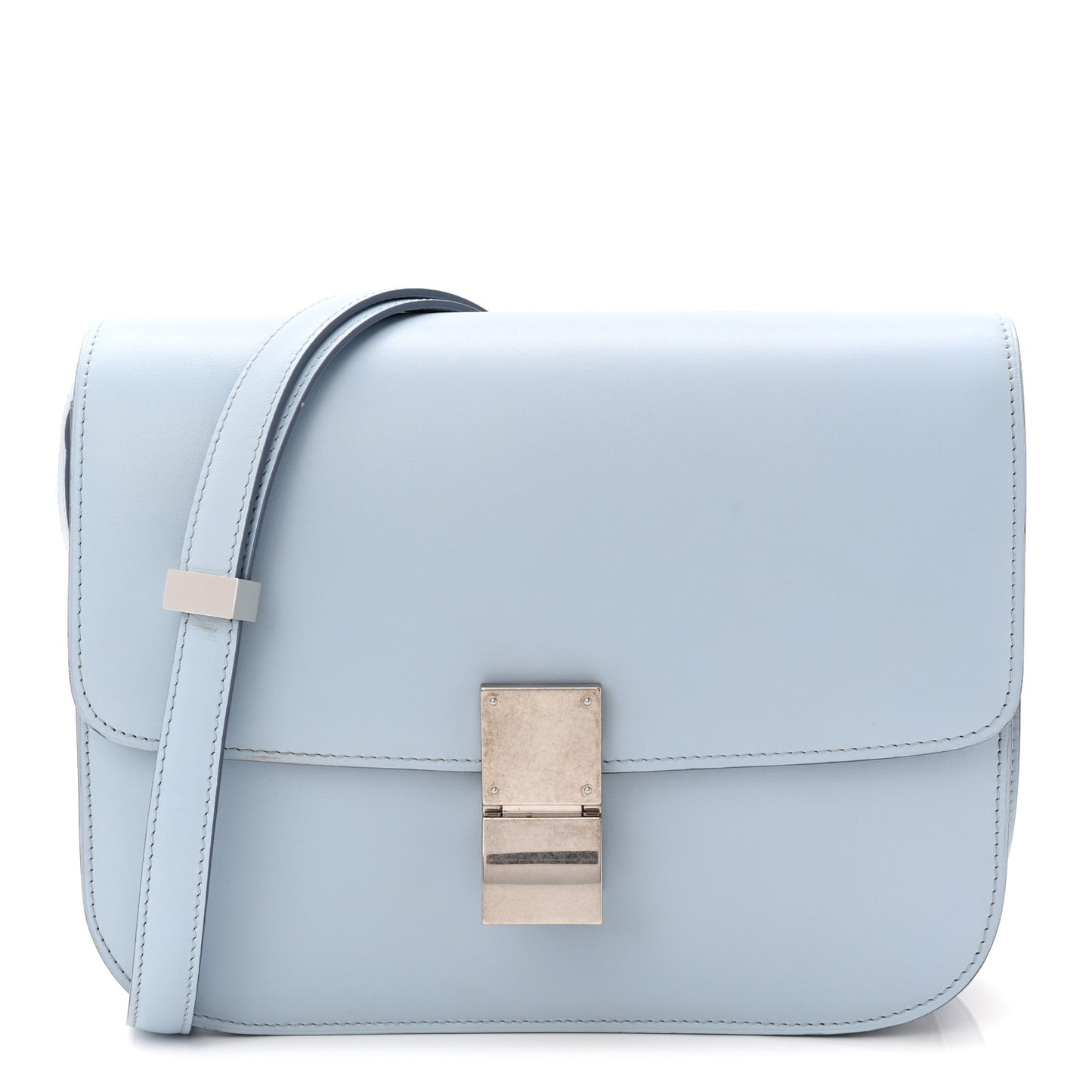 Box Calfskin Medium Classic Box Flap Bag Pale Blue