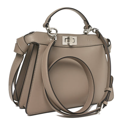 Fendi Vitello Seta Shiny Nappa Logo Embossed Laces Small Peekaboo I SEE U Satchel Tortora 3 of 10