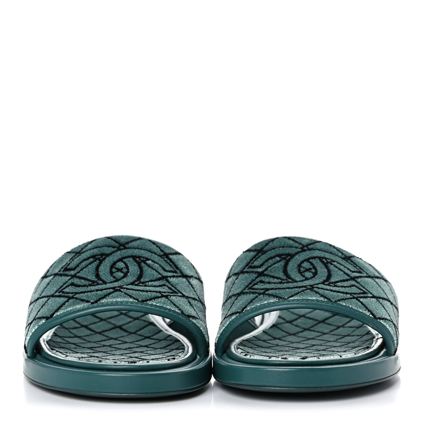 Embroidered Fabric Calfskin Slide Sandal 41 Green