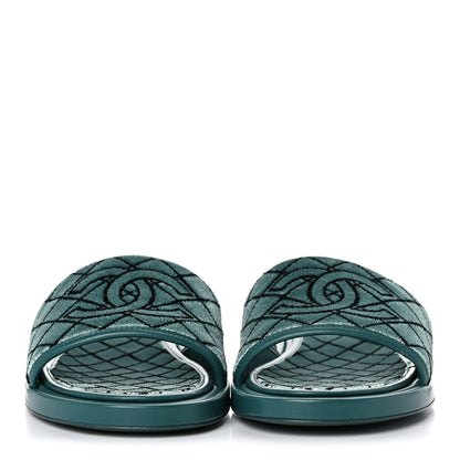 Chanel Embroidered Fabric Calfskin Slide Sandal 41 Green 2 of 10