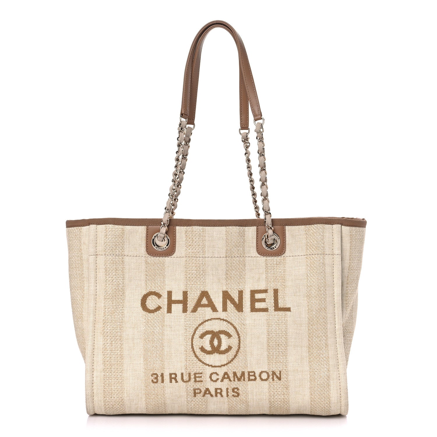 Chanel Mixed Fibers Calfskin Striped Small Deauville Tote Beige 1 of 13
