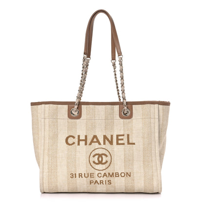 Chanel Mixed Fibers Calfskin Striped Small Deauville Tote Beige 1 of 13