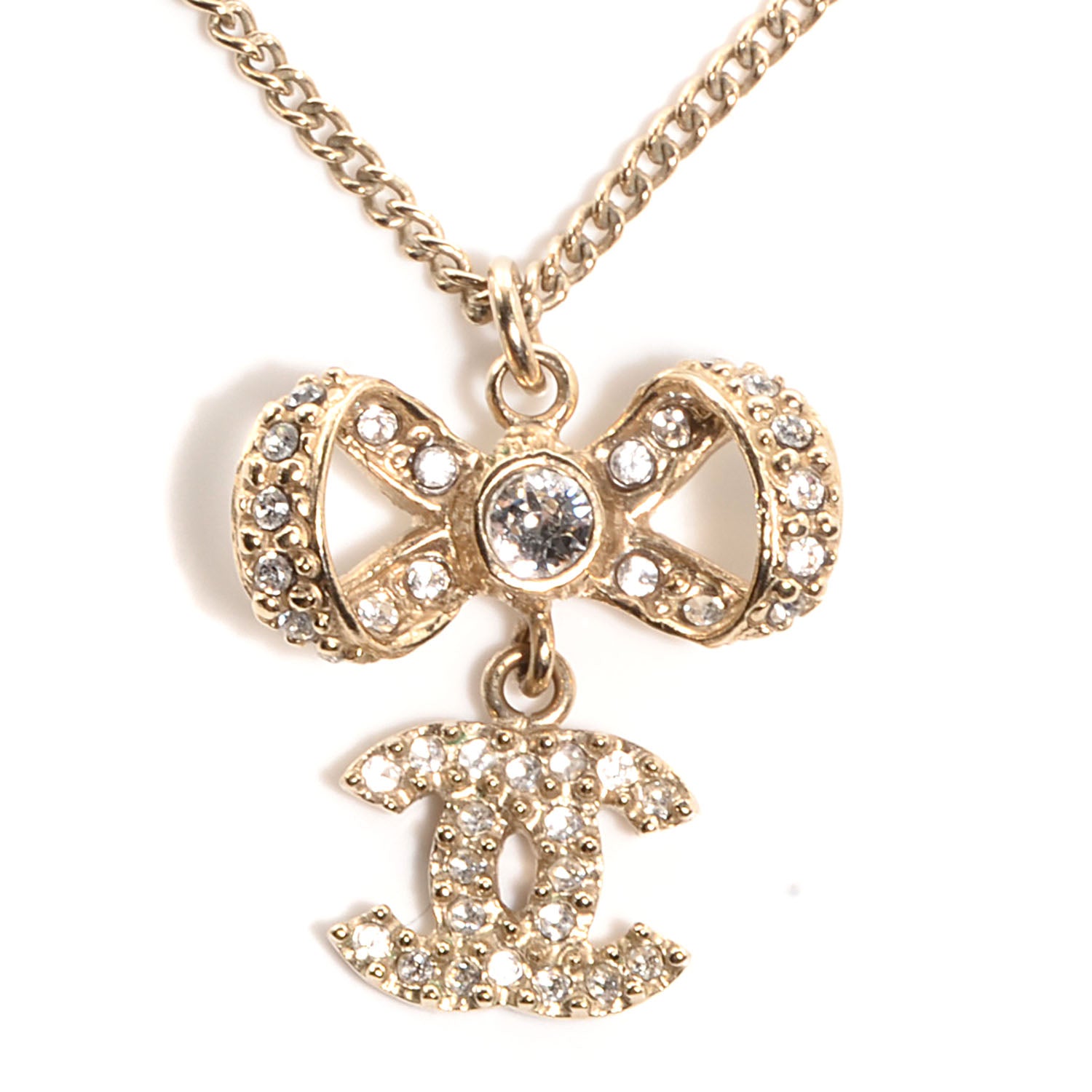 Chanel Crystal CC Bow Necklace Gold 3 of 6