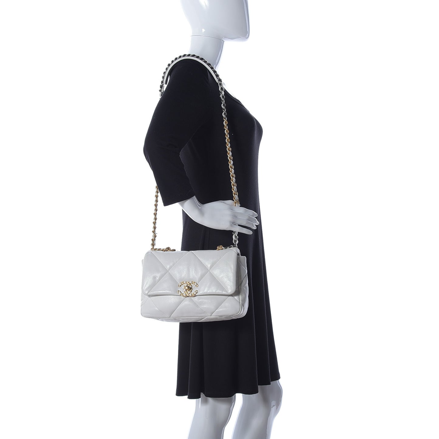 Goatskin Quilted Medium Chanel 19 Flap White