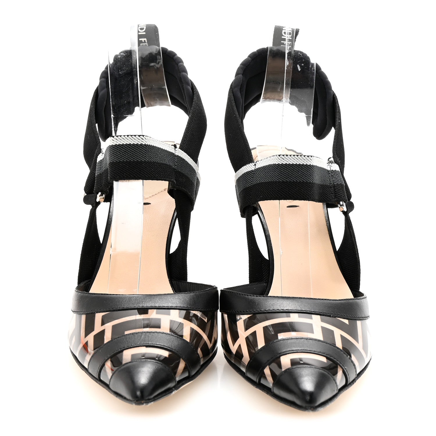 Fendi PVC Vitello FF Colibri 85mm Slingback Pumps 36.5 Transparent Black 3 of 8