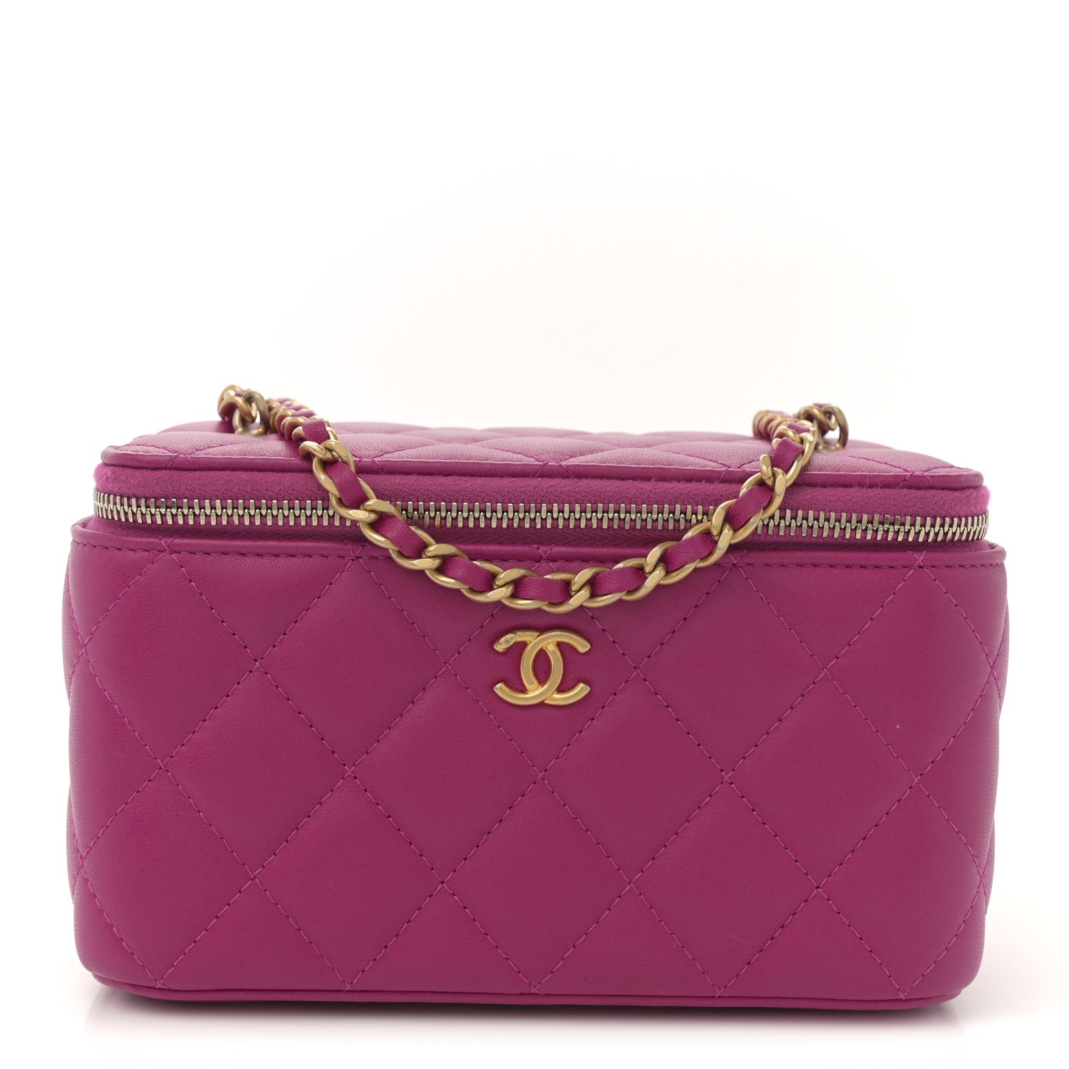 Chanel Lambskin Quilted Small Pearl Crush Vanity Case With Chain Fuchsia 1 of 12