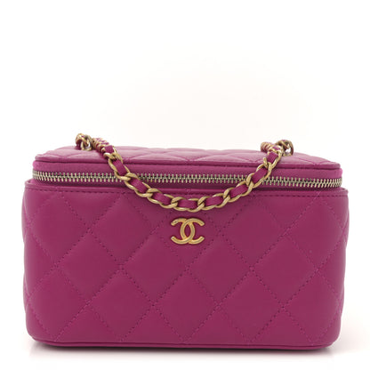 Chanel Lambskin Quilted Small Pearl Crush Vanity Case With Chain Fuchsia 1 of 12