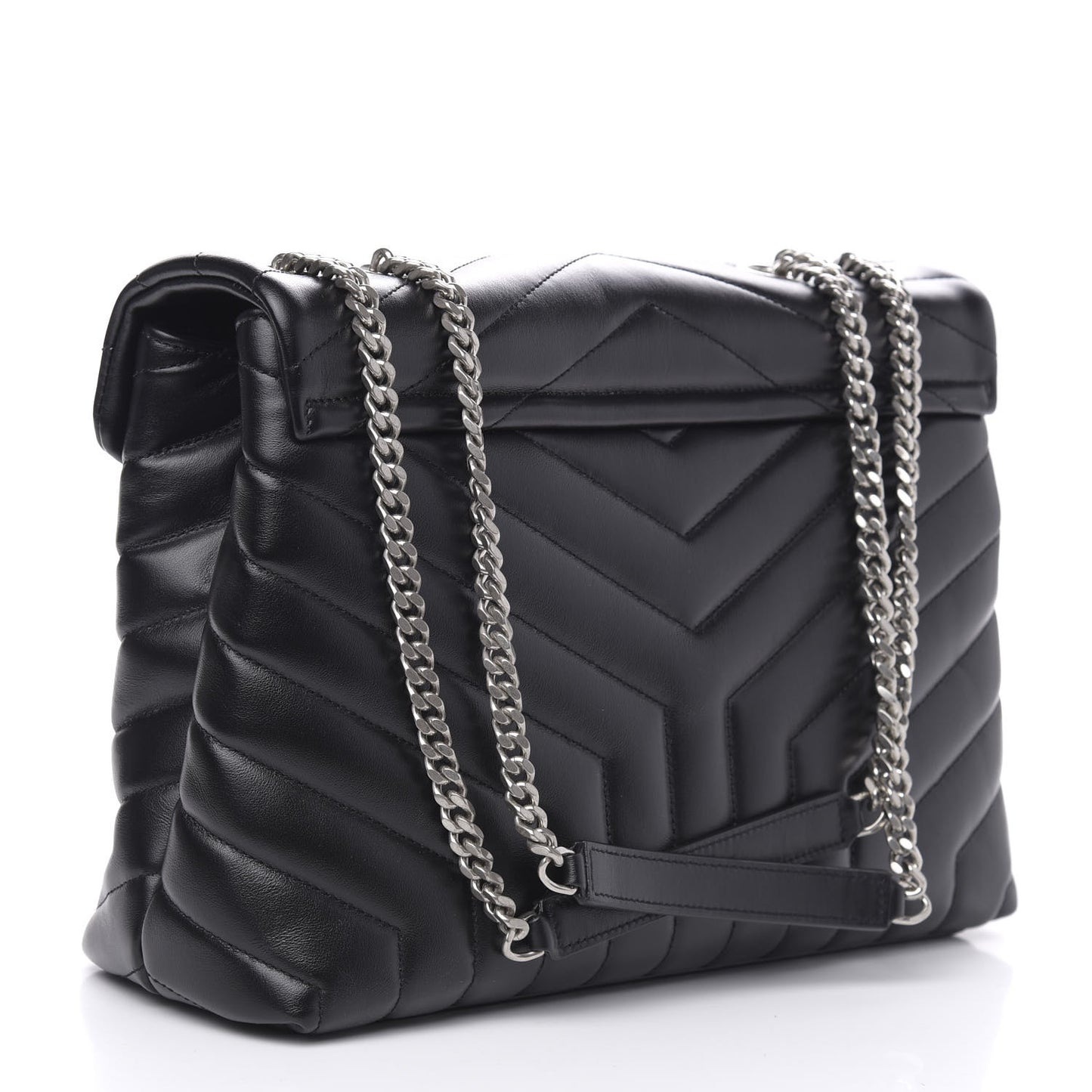 Calfskin Y Quilted Monogram Medium Loulou Chain Satchel Black