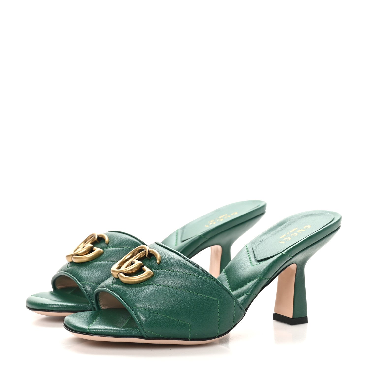 Gucci Nappa Matelasse GG Marmont 75mm Slide Sandals 35 Emerald 4 of 10