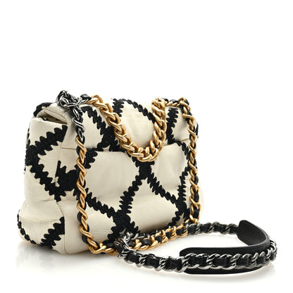 Chanel Calfskin Crochet Medium Chanel 19 Flap White Black 3 of 9