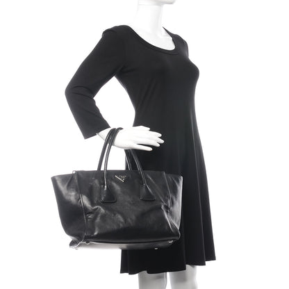 Prada Glace Calf Twin Pocket Tote Black 2 of 9