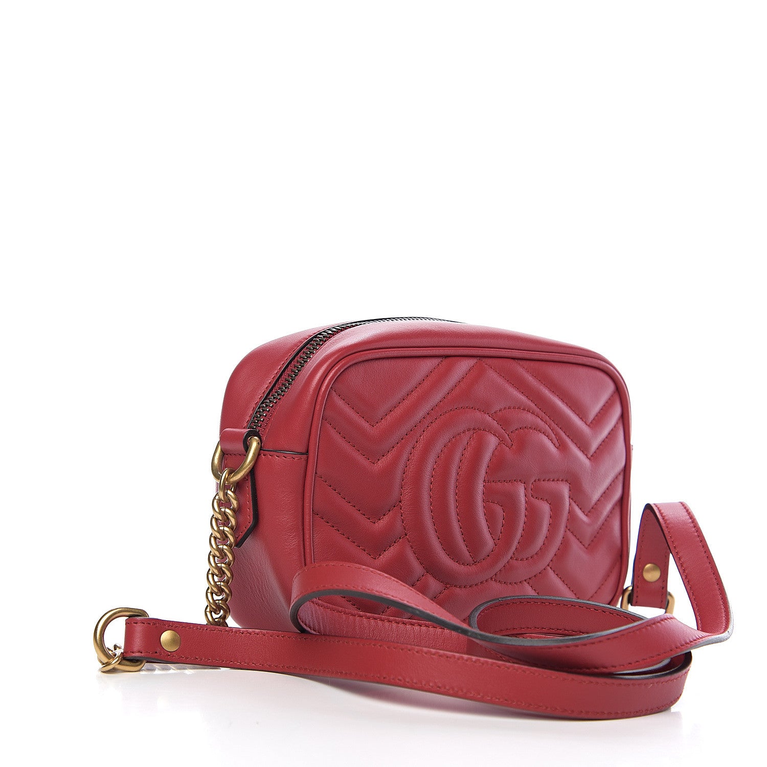 Gucci Calfskin Matelasse Mini GG Marmont Chain Shoulder Bag Hibiscus Red 2 of 9