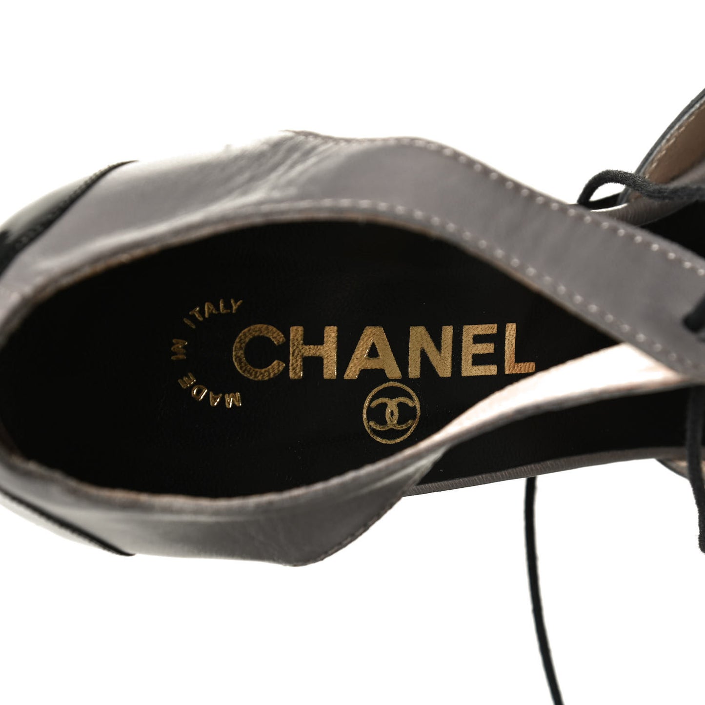 Patent Calfskin Lace Up Pumps 39 Grey Black