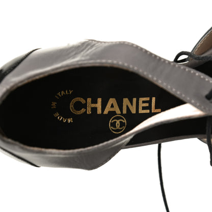 Chanel Patent Calfskin Lace Up Pumps 39 Grey Black 9 of 11