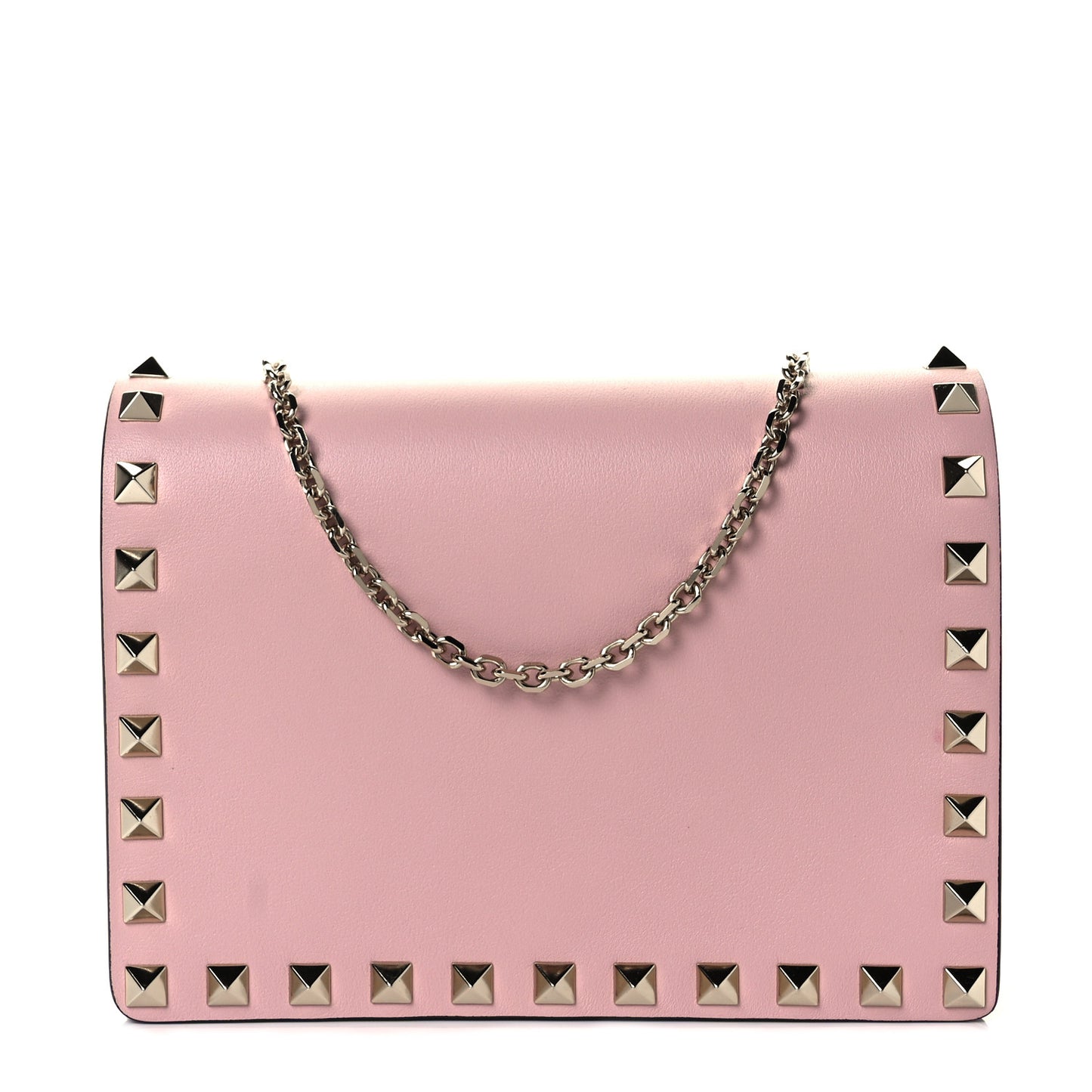 Calfskin Rockstud Wallet On Chain Water Rose