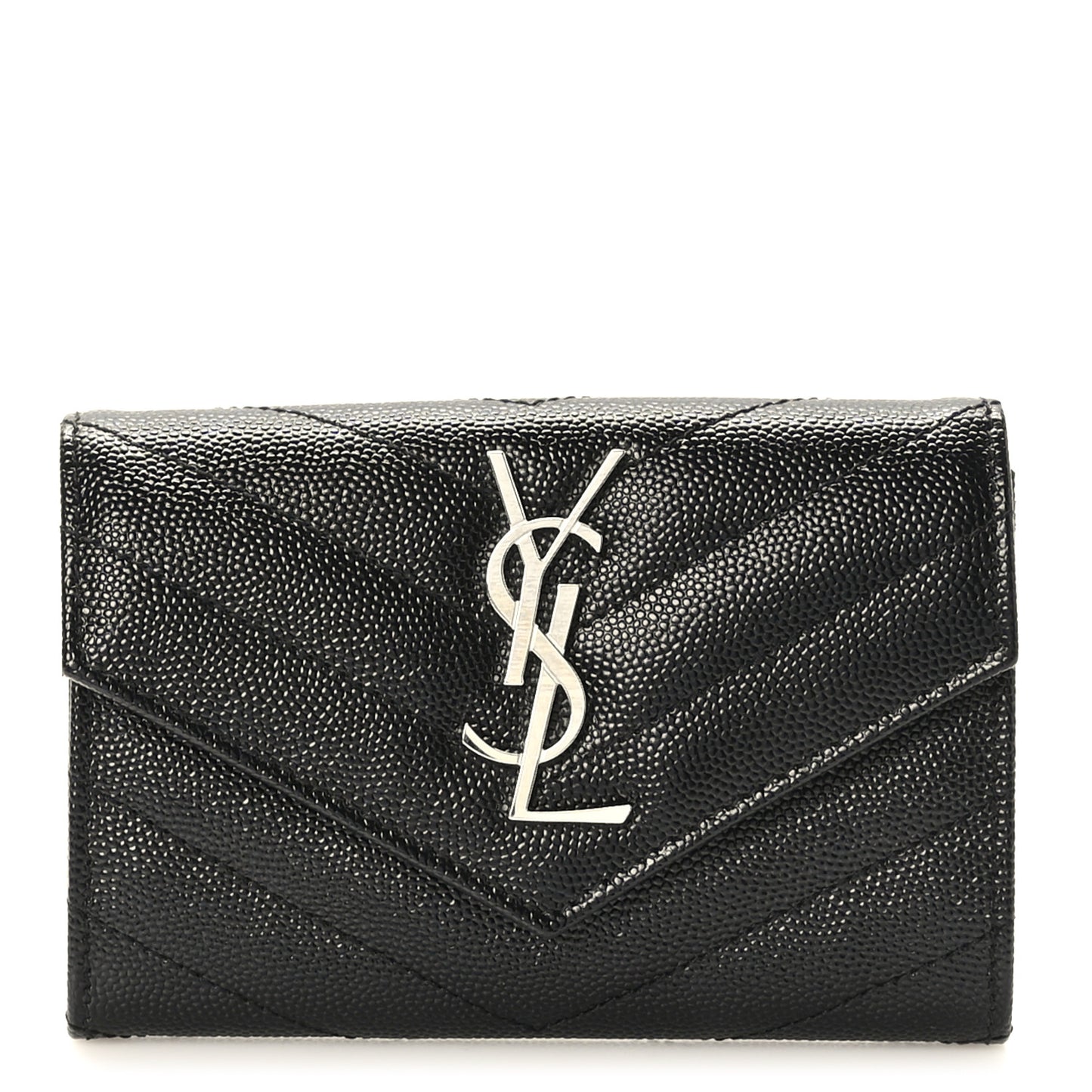 Grain De Poudre Matelasse Chevron Small Monogram Envelope Wallet Black