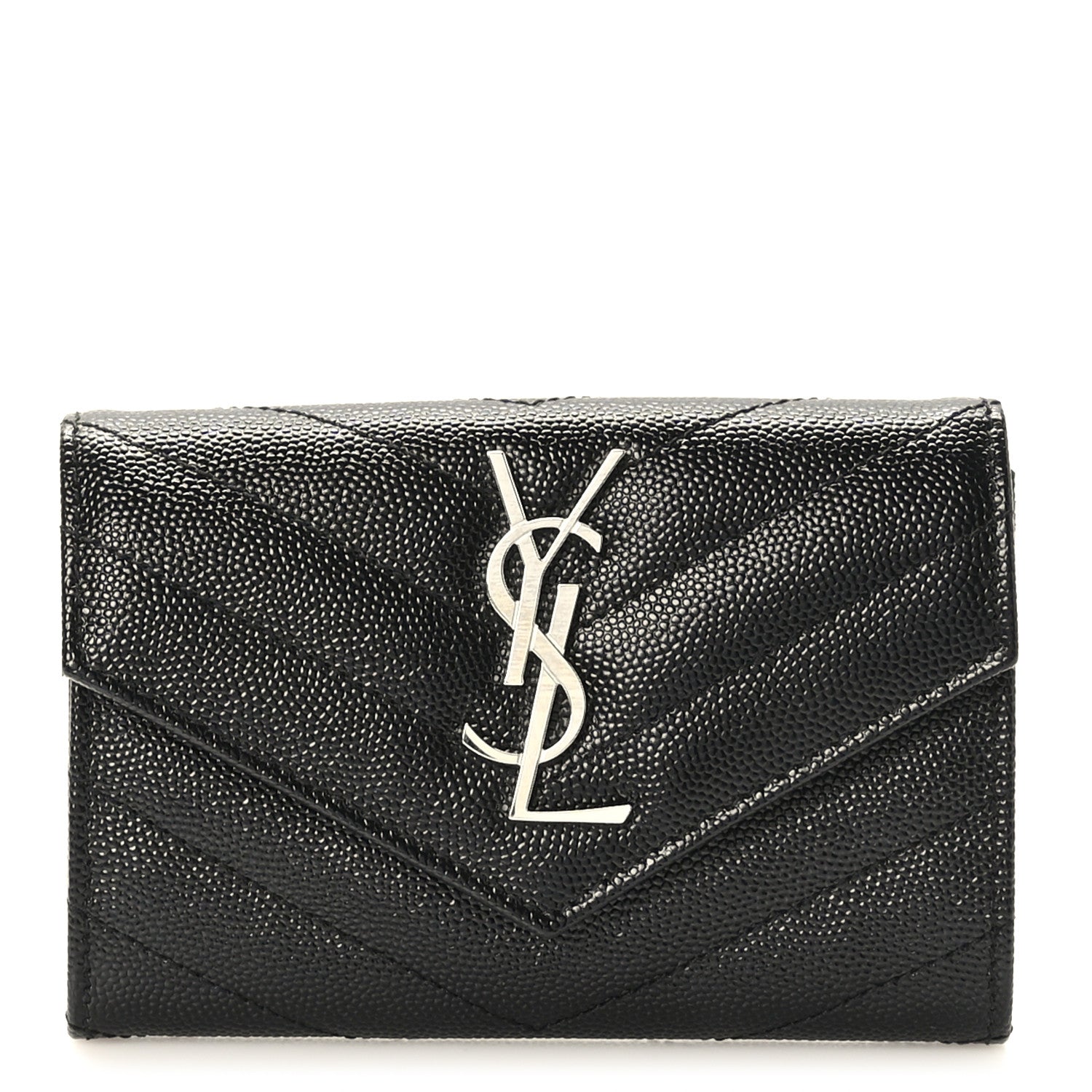 Saint Laurent Grain De Poudre Matelasse Chevron Small Monogram Envelope Wallet Black 1 of 7