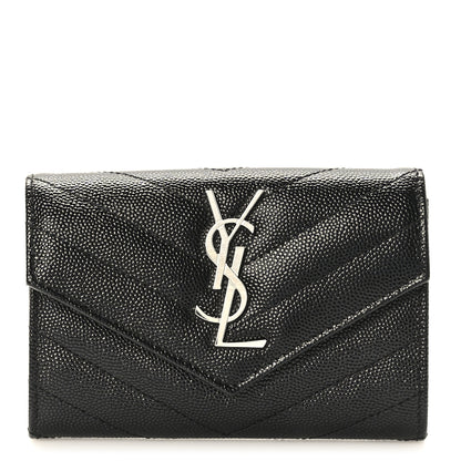 Saint Laurent Grain De Poudre Matelasse Chevron Small Monogram Envelope Wallet Black 1 of 7