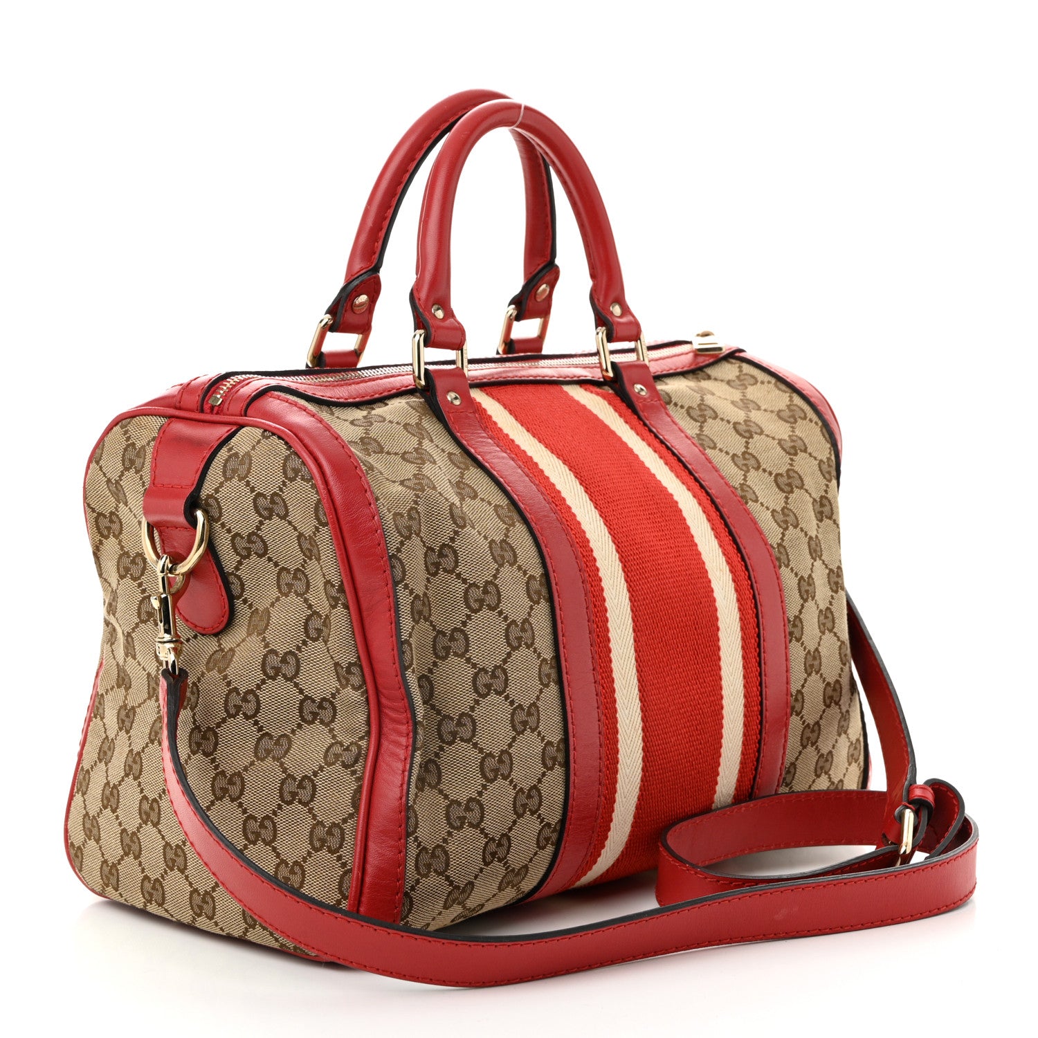 Gucci Monogram Vintage Web Medium Boston Red 3 of 14