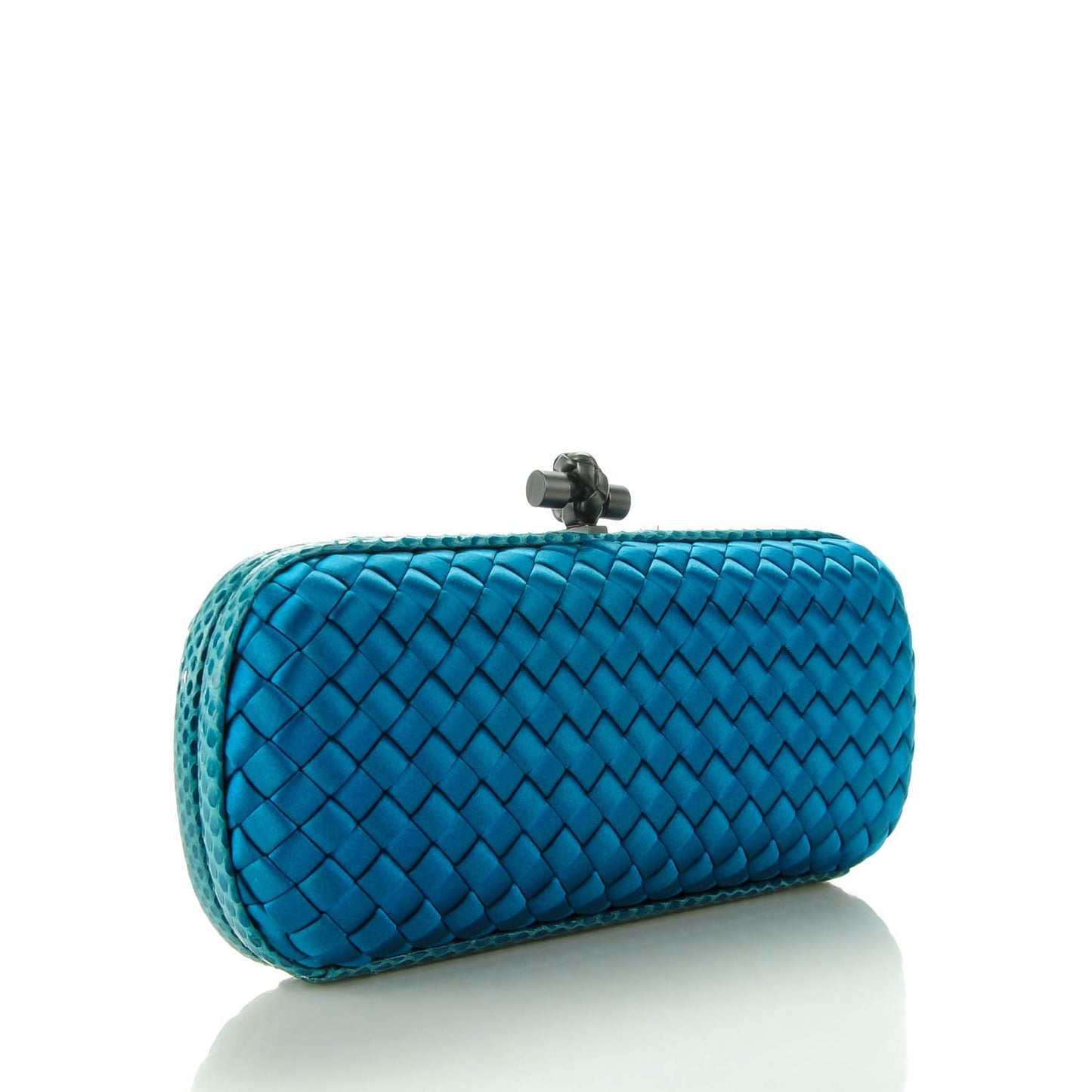 Satin Intreccio Impero Ayers Stretch Knot Clutch Teal