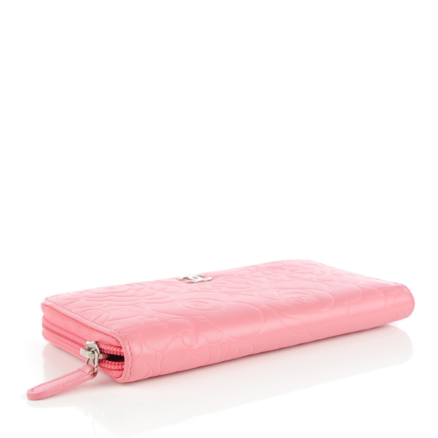Chanel Lambskin Camellia Embossed Zip Around Large Gusset Wallet Pink 4 of 8