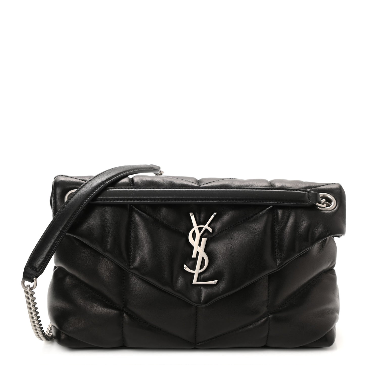 Lambskin Quilted Small Loulou Puffer Monogram Chain Satchel Black