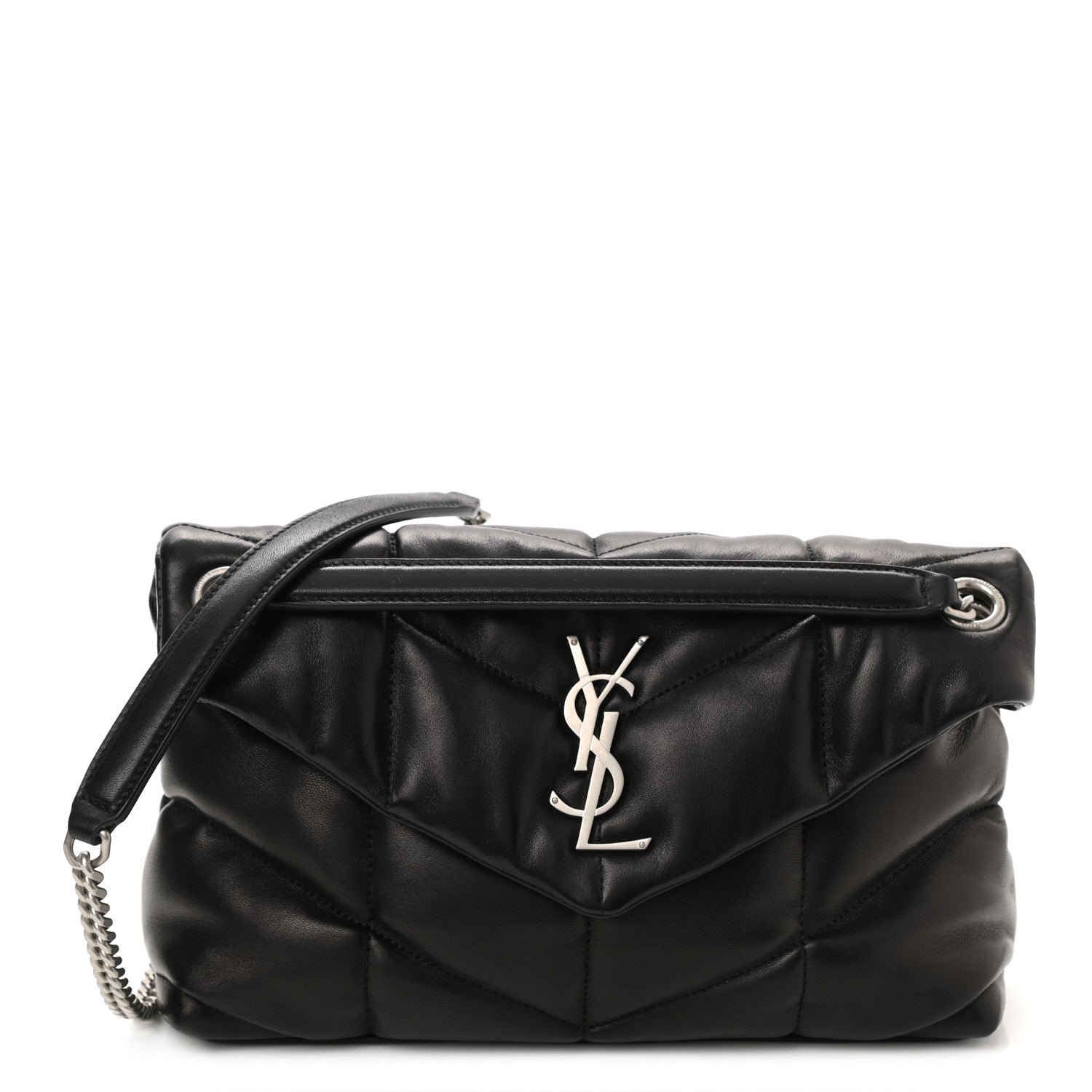Saint Laurent Lambskin Quilted Small Loulou Puffer Monogram Chain Satchel Black 1 of 11