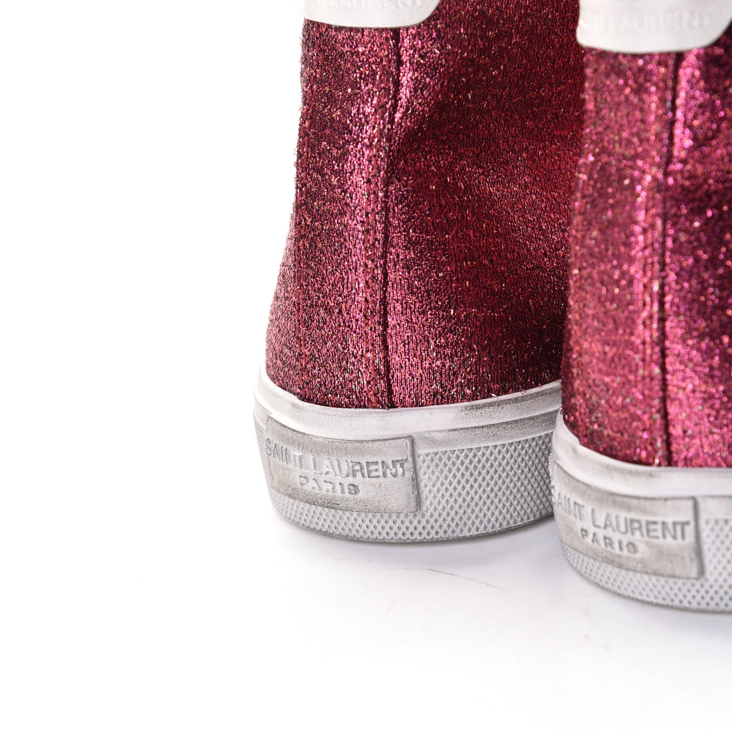 Saint Laurent Rubber Glitter Bedford Hightop Sneakers 37.5 Pink White 8 of 12
