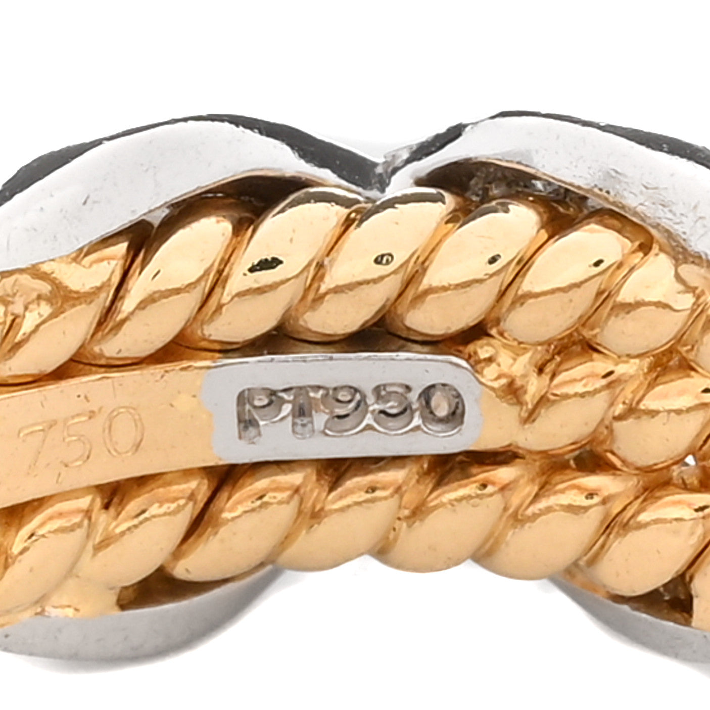 18K Yellow Gold Platinum Diamond Schlumberger Rope Three Row X Ring 57 8