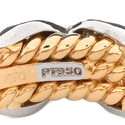 Tiffany 18K Yellow Gold Platinum Diamond Schlumberger Rope Three Row X Ring 57 8 4 of 6