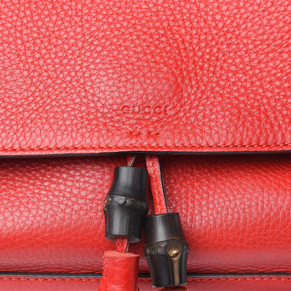 Gucci Pebbled Calfskin Medium Bamboo Daily Flap Shoulder Bag Red 9 of 9