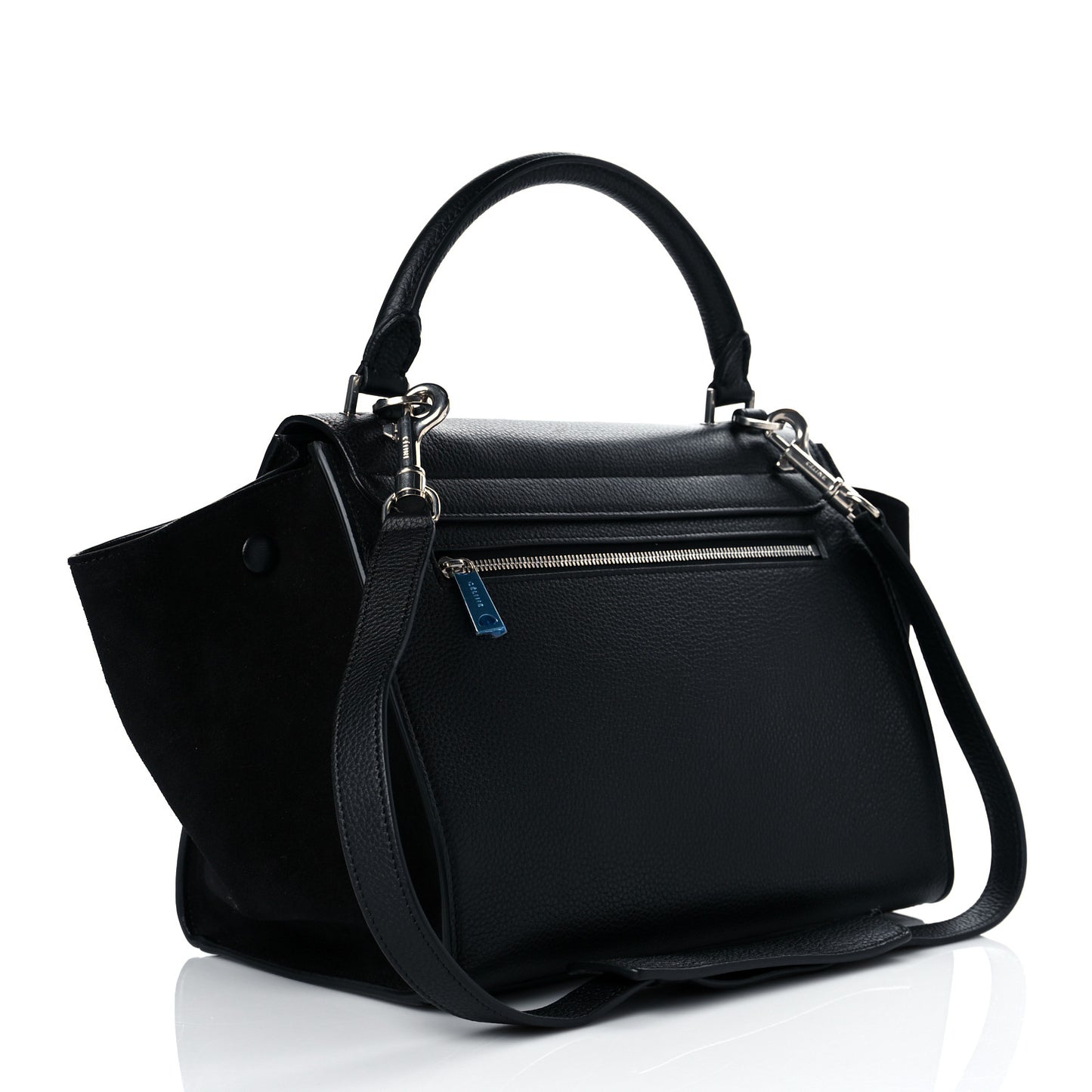 Drummed Calfskin Suede Small Trapeze Black