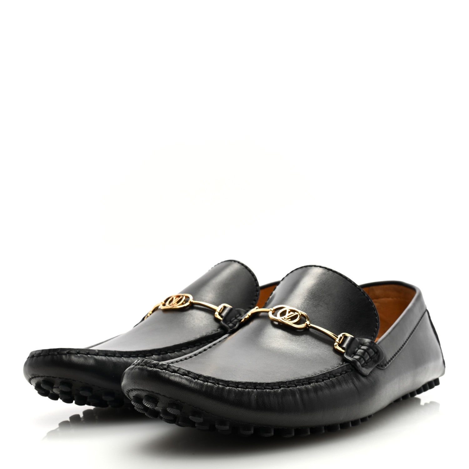 Louis Vuitton Calfskin Mens Flat LV Moccasin Loafers 10 Black 2 of 7