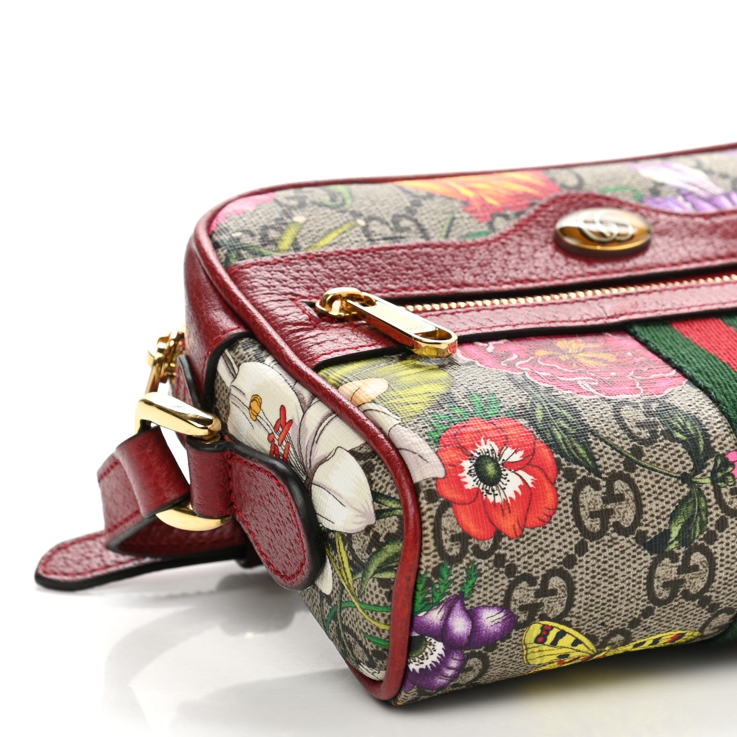 Gucci GG Supreme Monogram Flora Web Mini Ophidia Shoulder Bag Red 9 of 10
