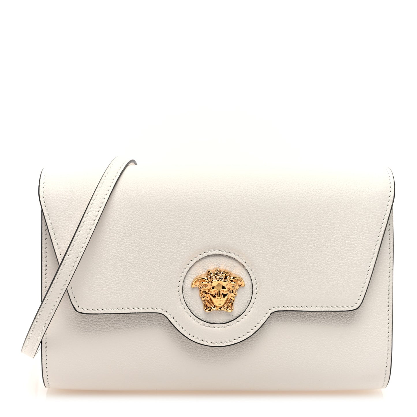Grained Calfskin La Medusa Crossbody Bag White