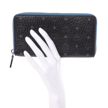 MCM Visetos Large Zip Around Wallet Black Blue 2 of 11