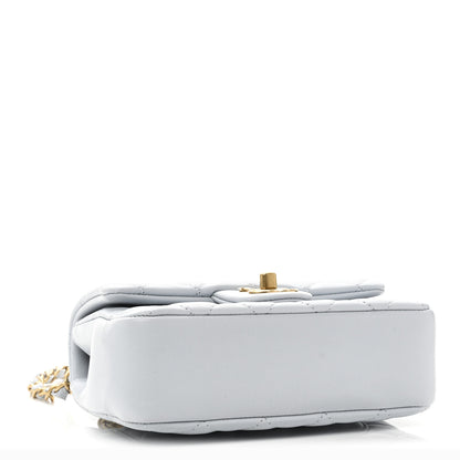 Chanel Shiny Lambskin Quilted Pearl Twist Mini Square Flap Light Blue 4 of 10