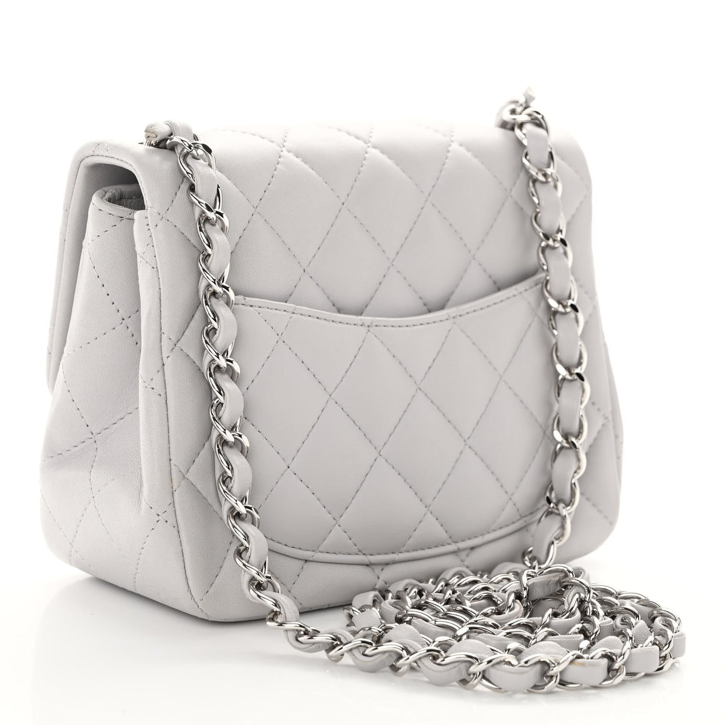 Lambskin Quilted Mini Square Flap Light Grey