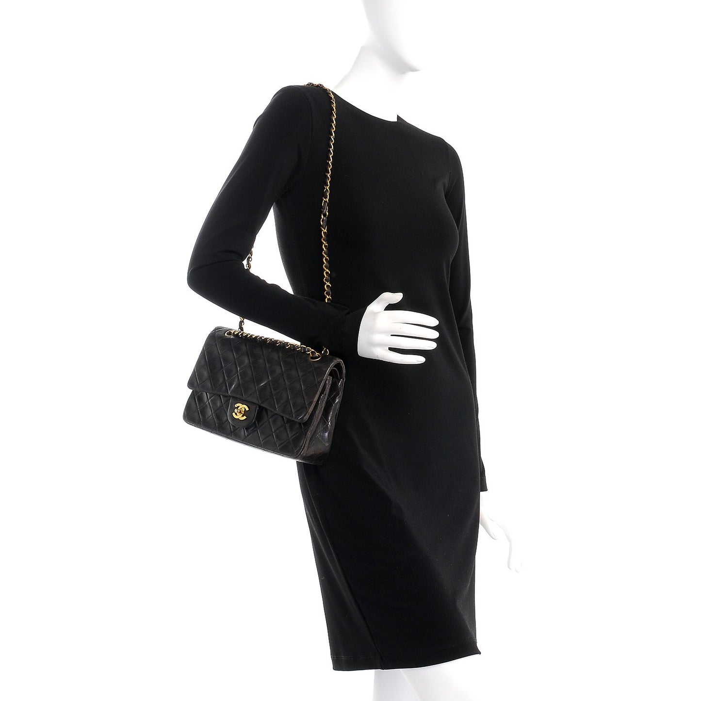 Lambskin Quilted Medium Double Flap Black