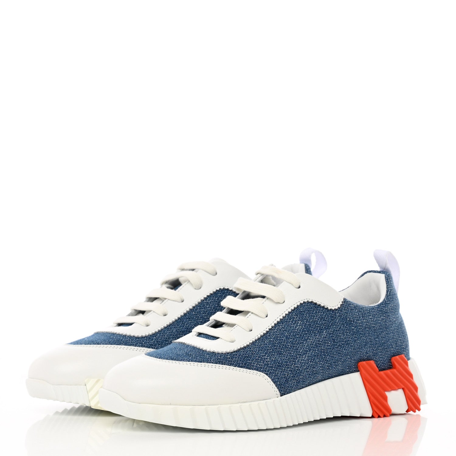 Hermes Denim Suede Goatskin Bouncing Sneakers 37 Bleu Clair White 3 of 12