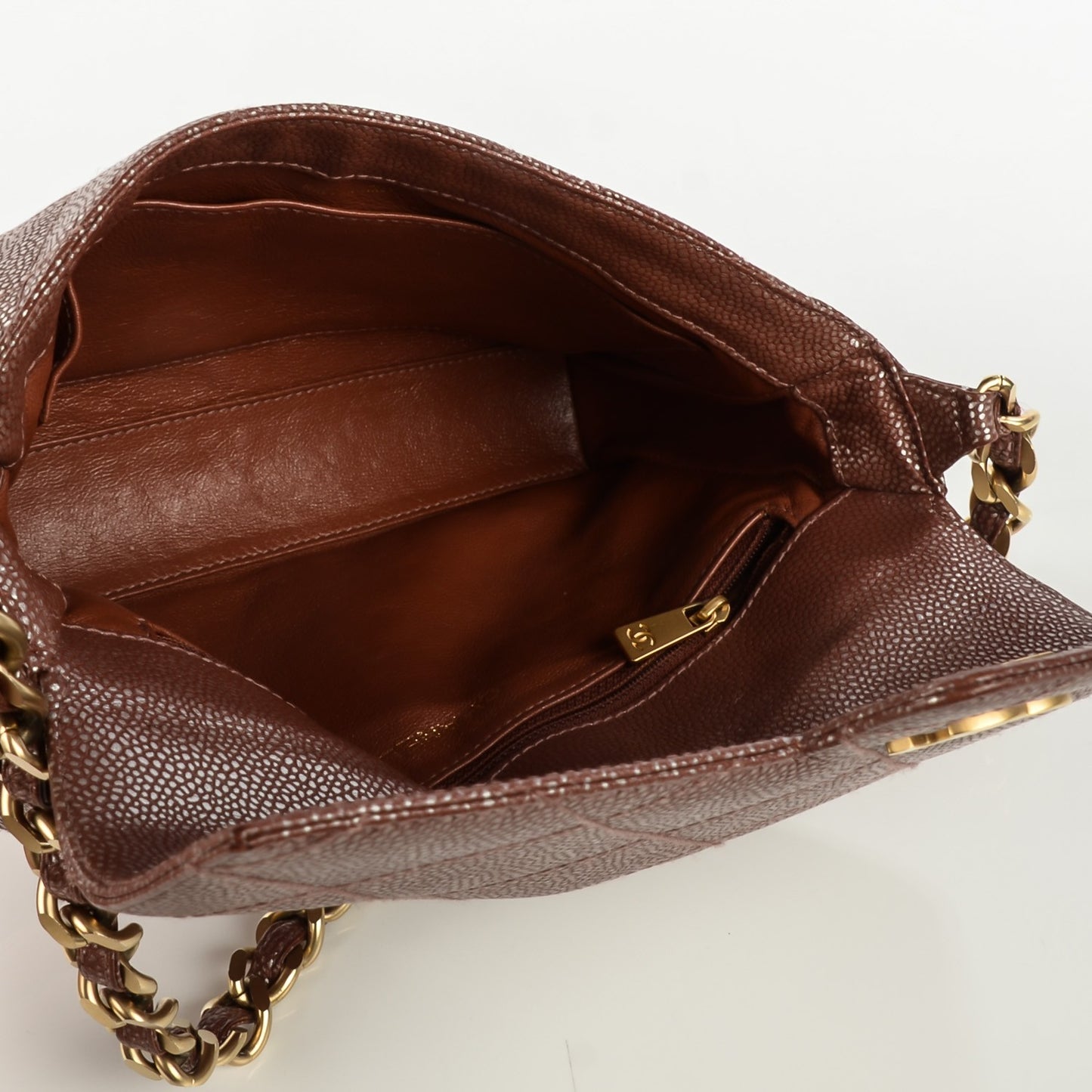 Metallic Caviar Quilted Medium Single Flap Brown