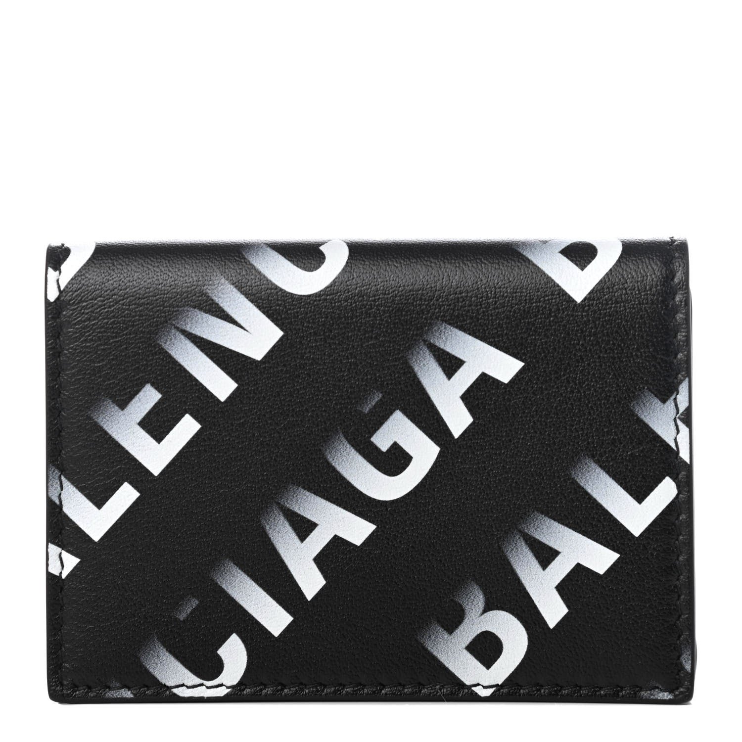 Balenciaga Smooth Calfskin Gradient Logo Mini Cash Tri-Fold Wallet Black Grey 1 of 8